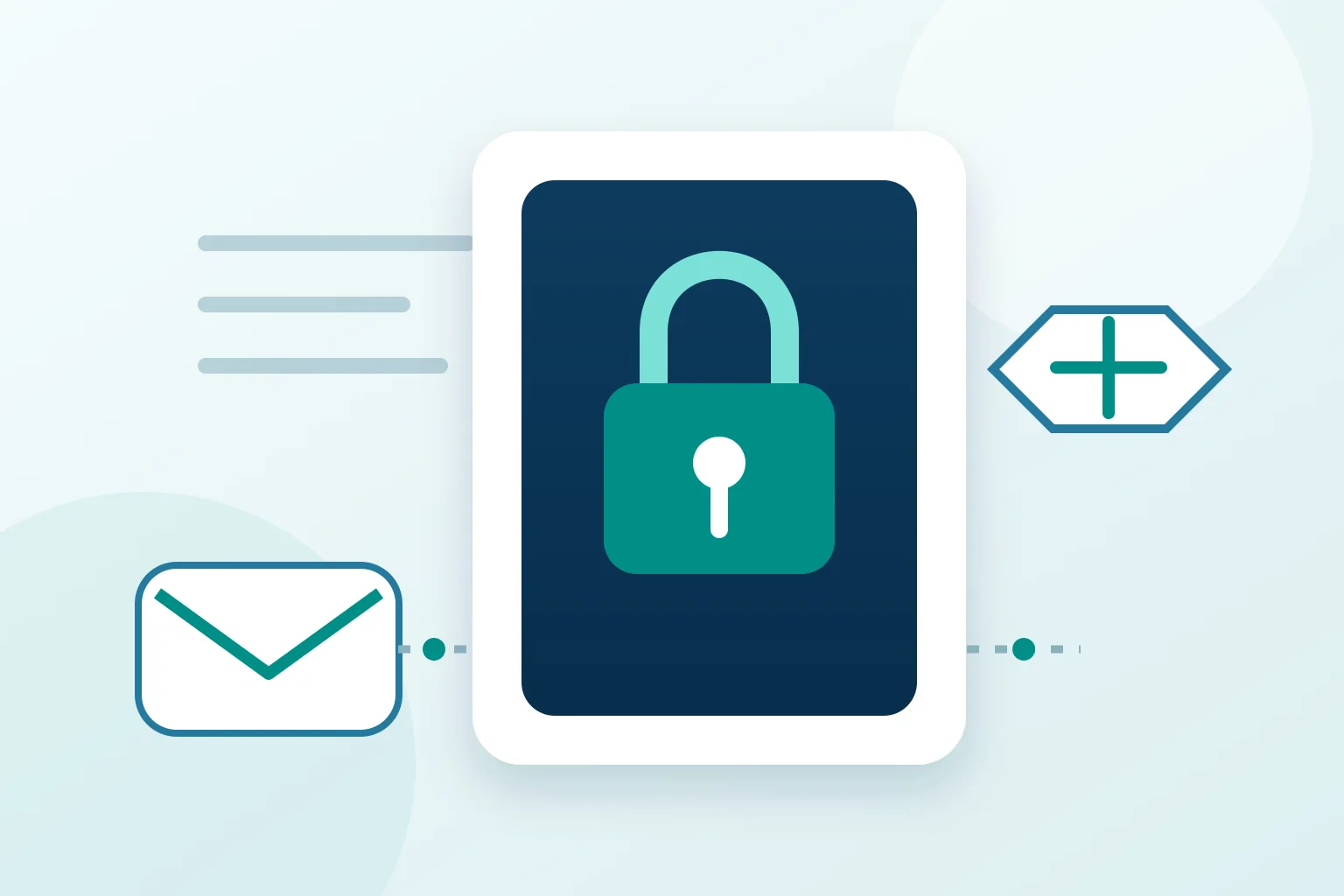 Privacy policy illustration showing protected information and deliberate contact routes